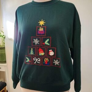 Vintage 90s Nutcracker Sweatshirt Women Large Green Embroidered Christmas Tree